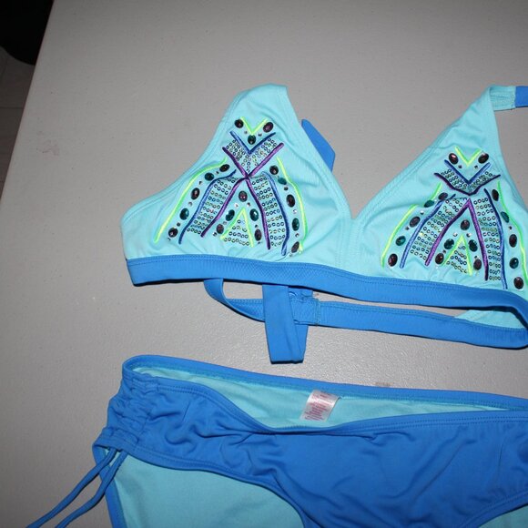 Blue 2 Pcs Justice Bikini Swimsuit Size 16 - Picture 2 of 10